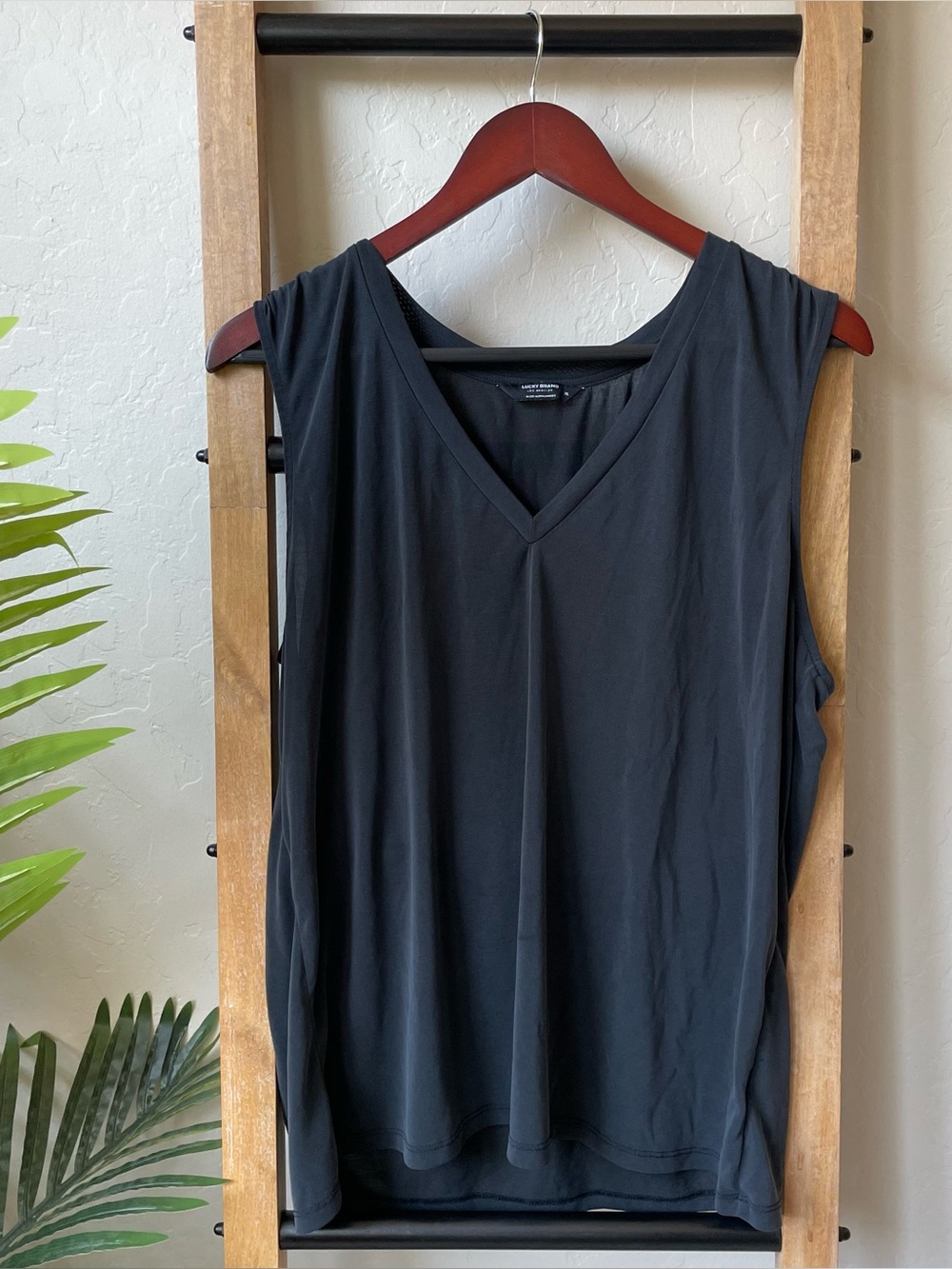 Lucky Brand Dark Grey/Black V-Neck Sleeveless Tank